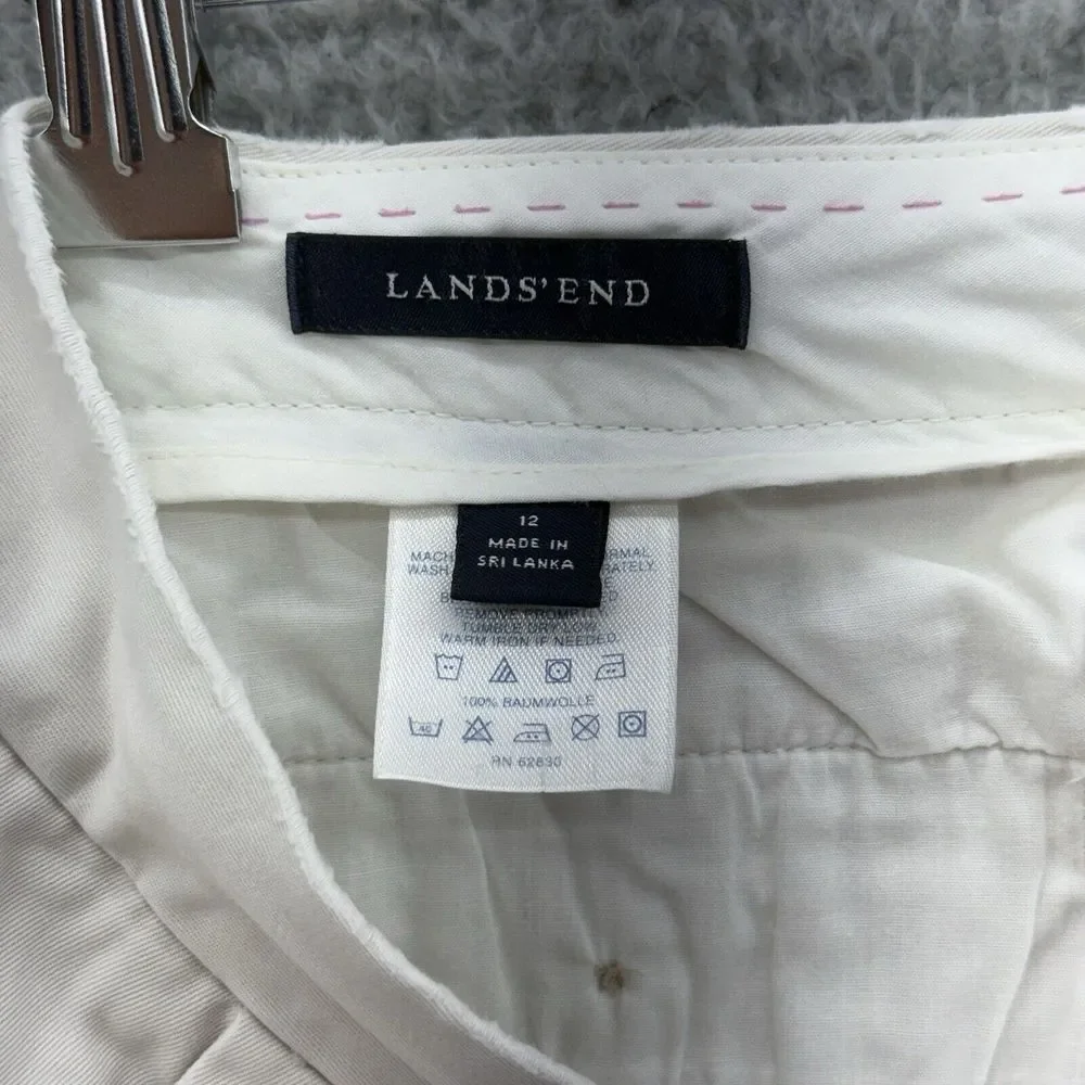 Lands' End Women's 12 Off White Flat Front Casual High Rise Shorts READ‎
